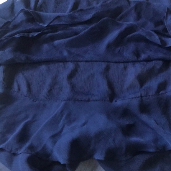 🎃LOFT- Navy Blue Sheer Ruffled Tier Shirt-M - Picture 8 of 14